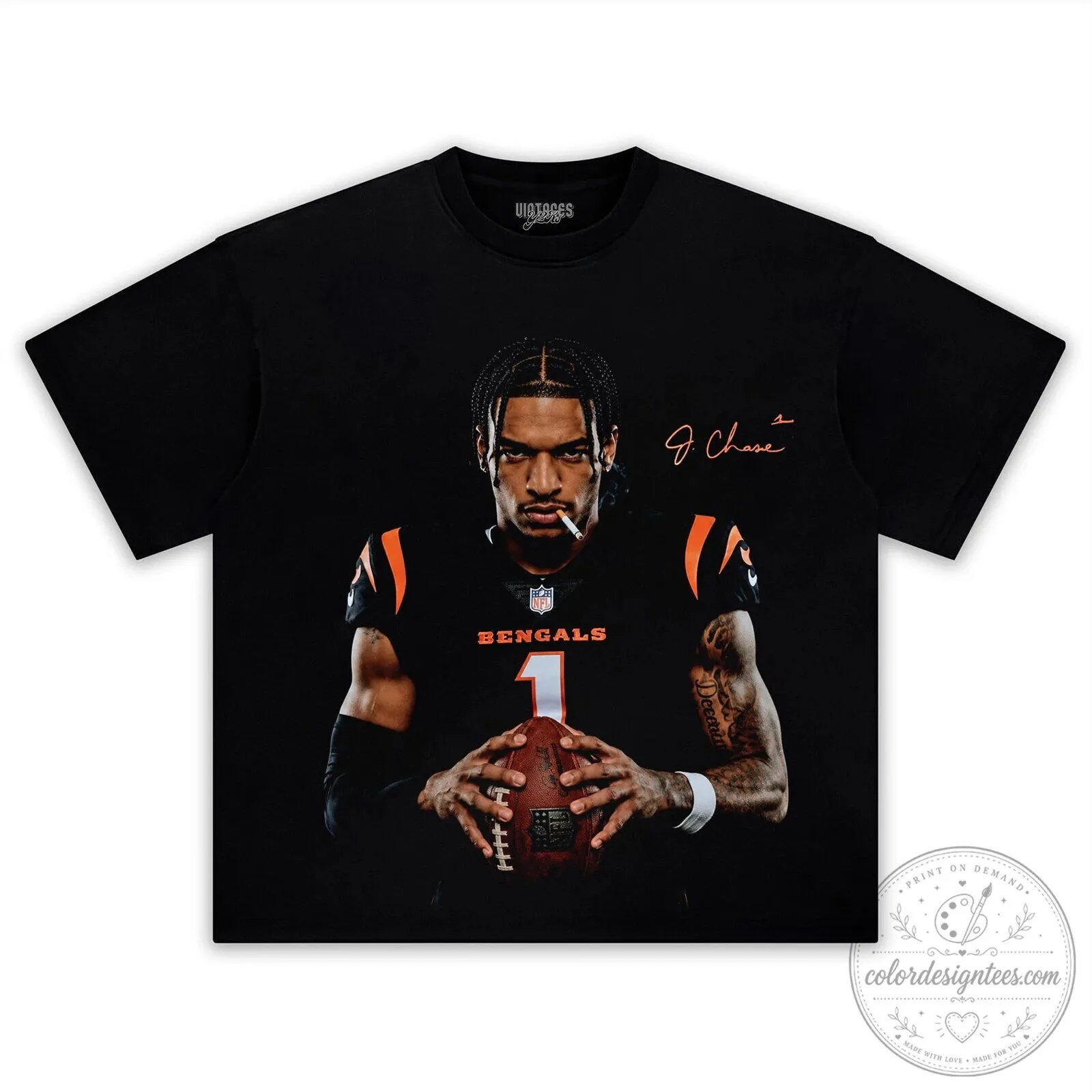 Cincinnati Bengals Graphic T-Shirt Featuring Football Player Ja'Marr Chase