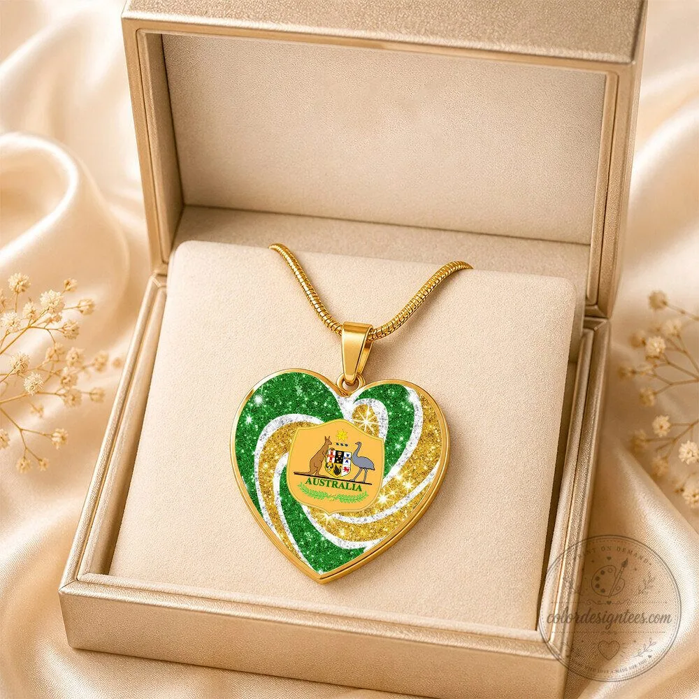 Australia National Coat of Arms Heart Pendant Necklace