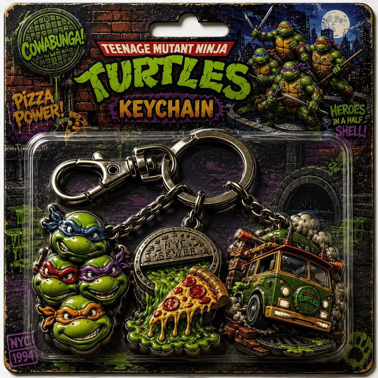 Teenage Mutant Ninja Turtles Heroes in a Half Shell Pizza Power Keychain