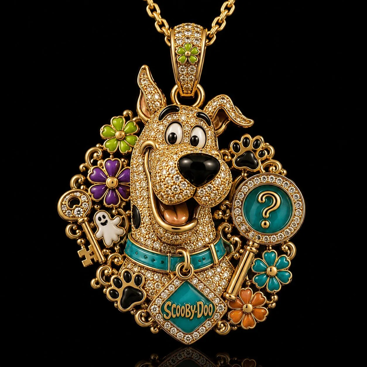 Scooby Doo Diamond Encrusted Gold Plated Pendant Necklace