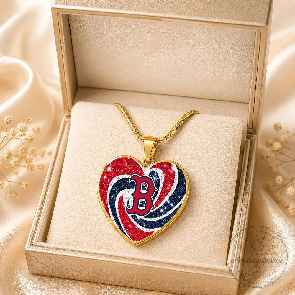 Boston Red Sox Heart Shaped Pendant Necklace for Baseball Fans