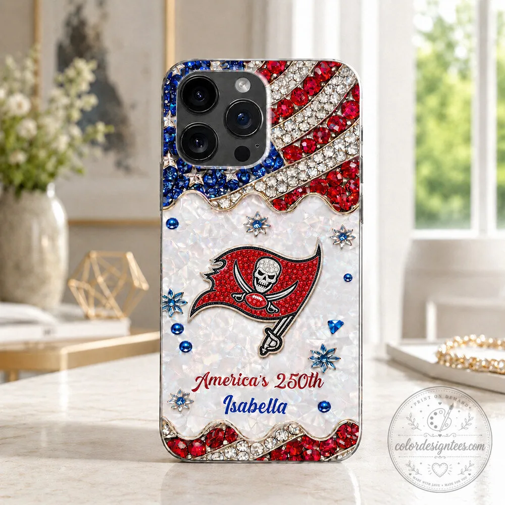 Tampa Bay Buccaneers NFL America's 250th Custom Name Bling Phone Case