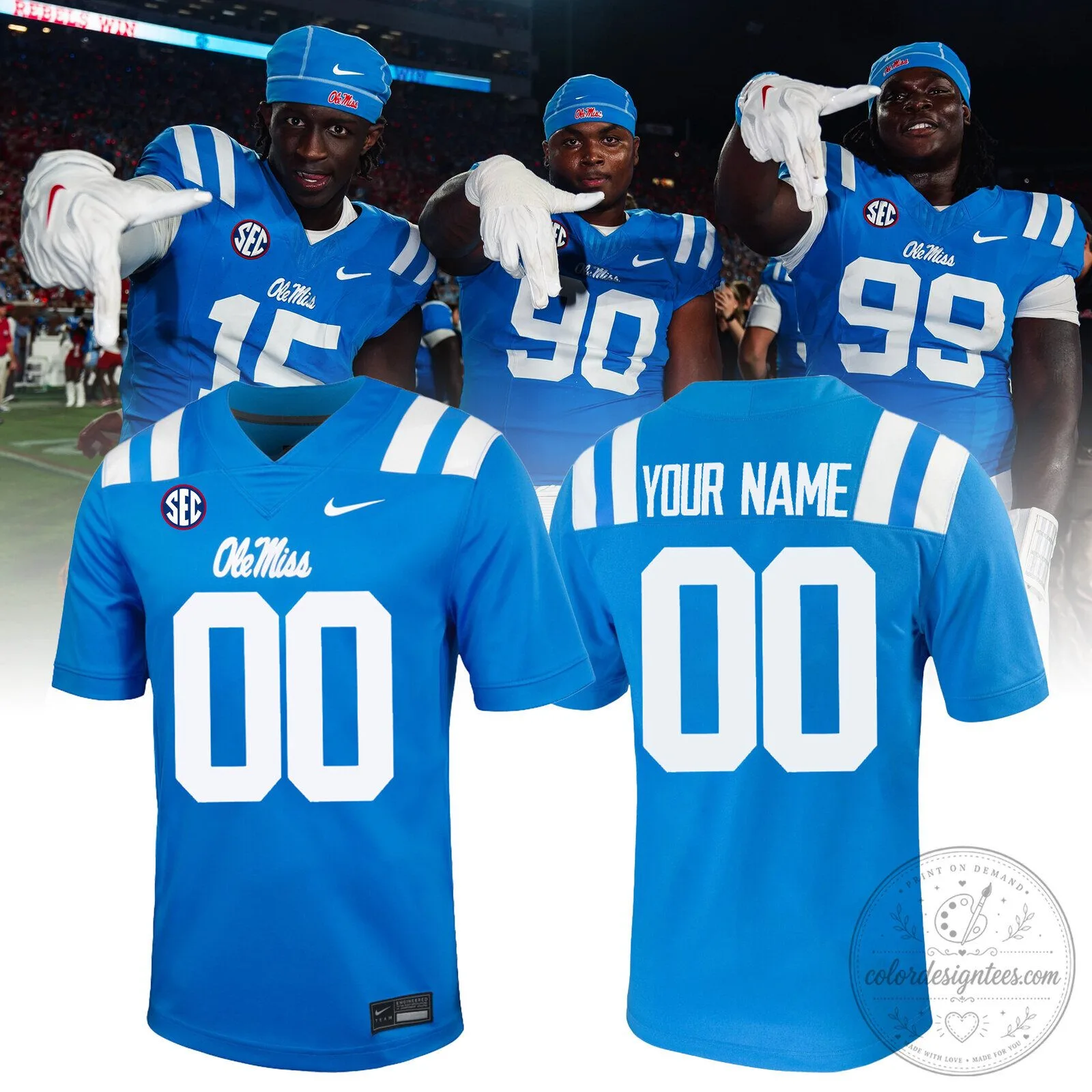Ole Miss Rebels Personalized Blue Football Jersey