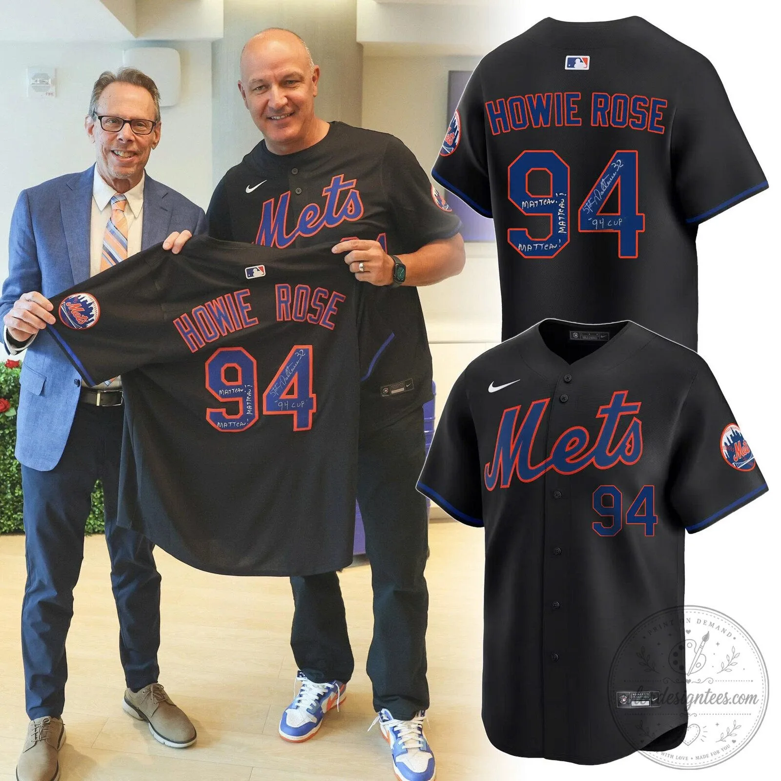 New York Mets Howie Rose 94 Black Baseball Jersey