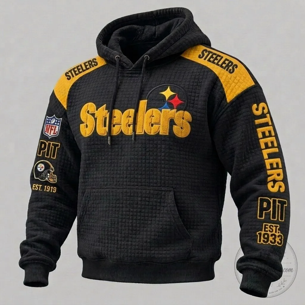 Pittsburgh Steelers NFL Quilted Design Black and Gold Hoodie