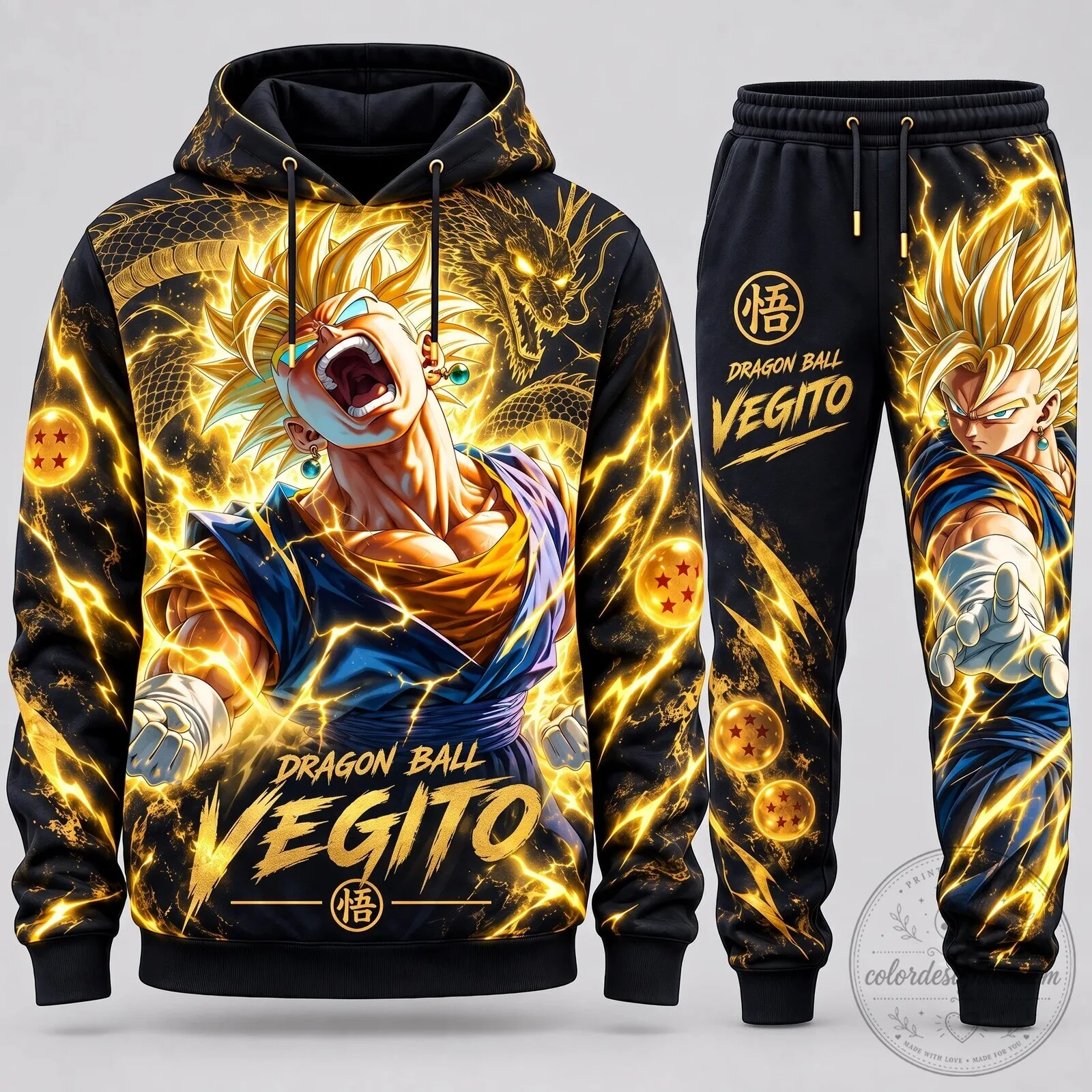 Dragon Ball Z Super Saiyan Vegito Fusion Form Anime Hoodie and Sweatpants Set 8 Dragon Ball Z Super Saiyan Vegito Fusion Form Anime Hoodie and Sweatpants Set