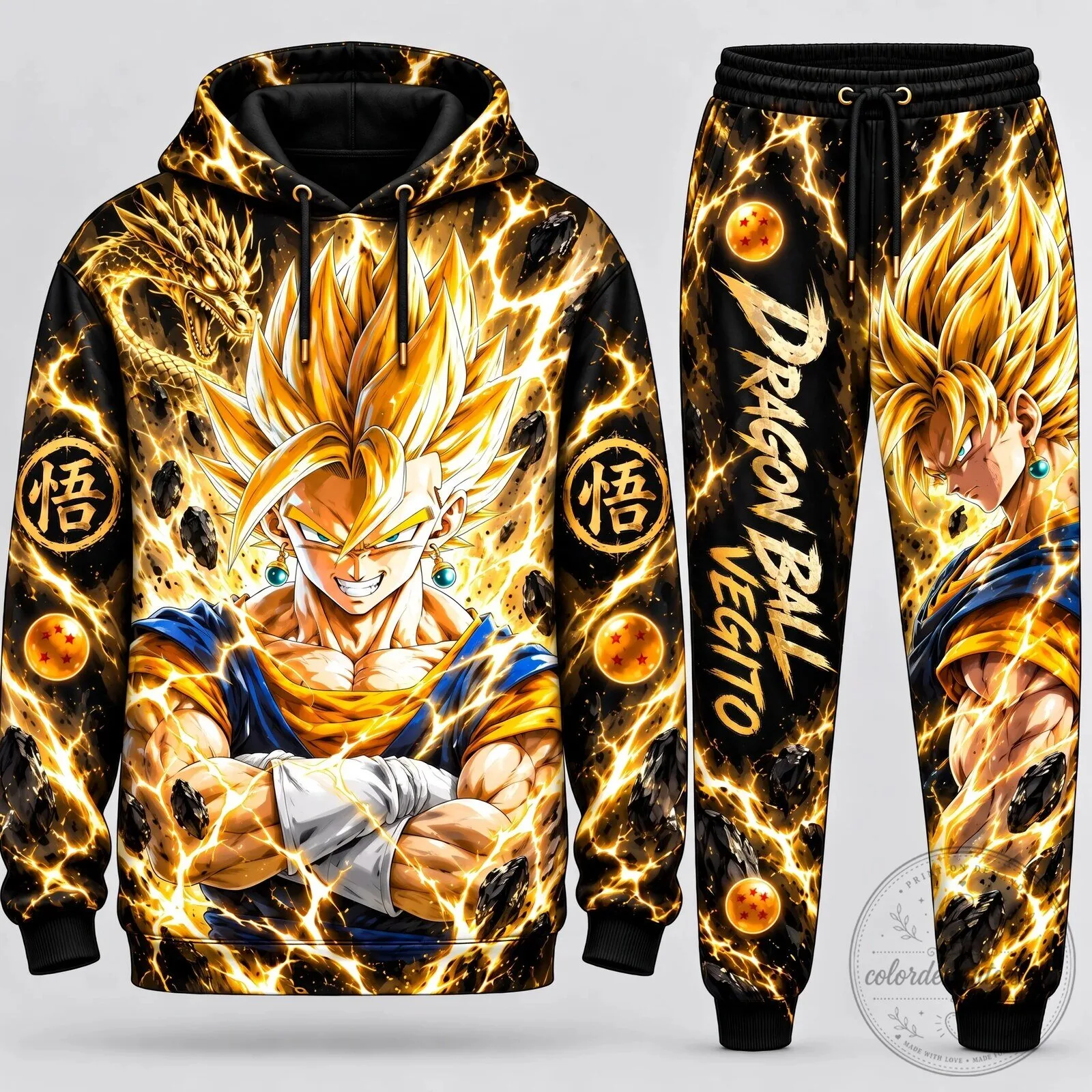 Dragon Ball Z Super Saiyan Vegito Fusion Form Anime Hoodie and Sweatpants Set 9 Dragon Ball Z Super Saiyan Vegito Fusion Form Anime Hoodie and Sweatpants Set