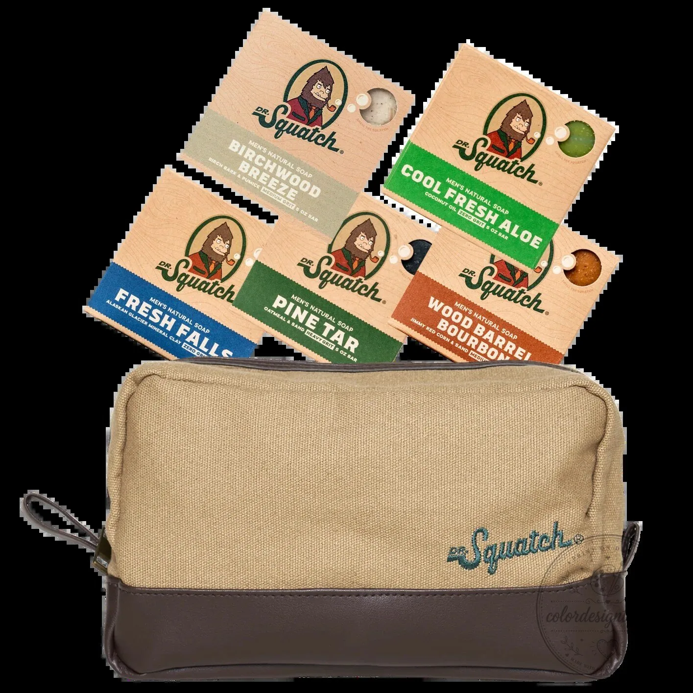 Dr. Squatch Men's Natural Soap Bar Best Sellers Bundle with Toiletry Bag