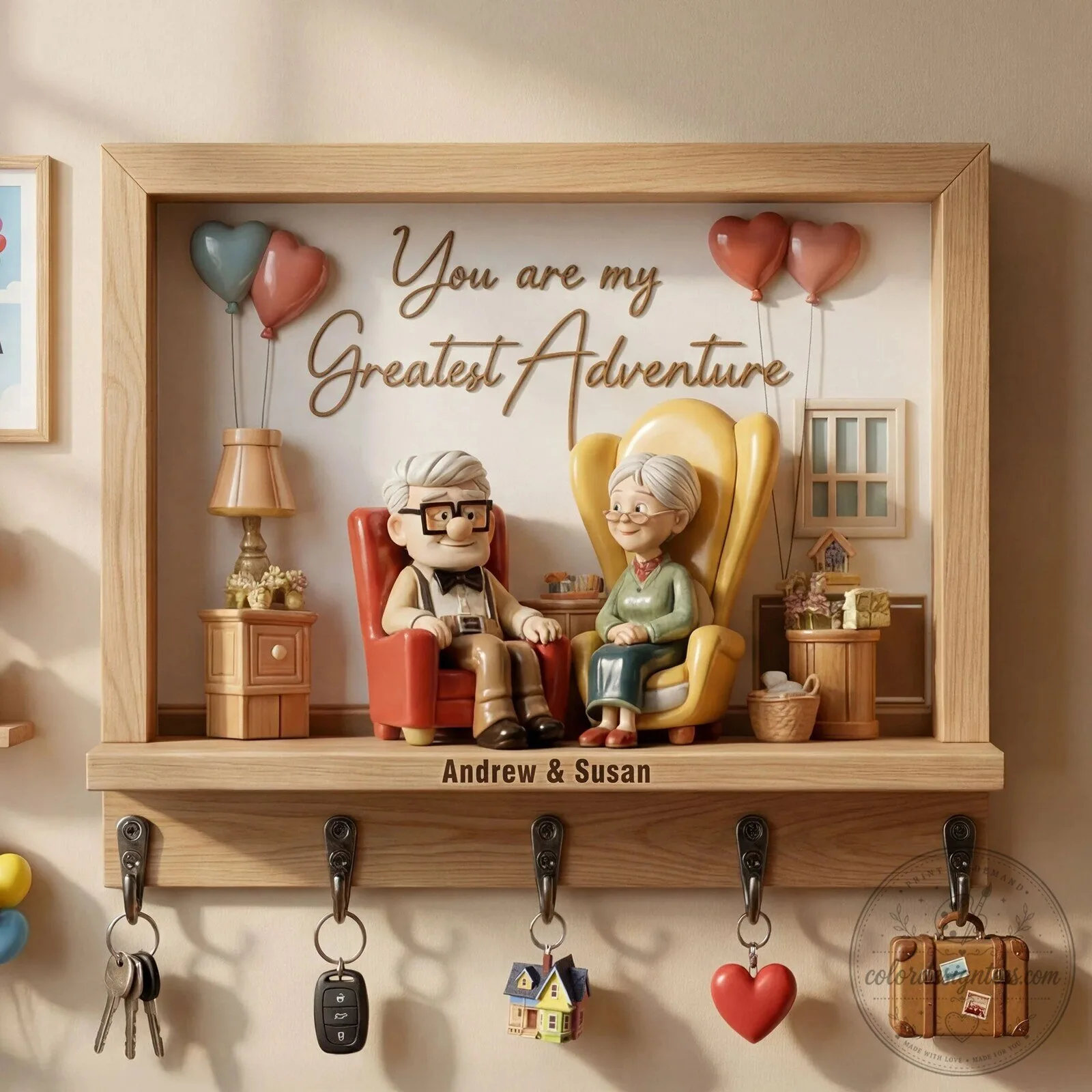 Up Movie Carl and Ellie Greatest Adventure Personalized Key Hanger