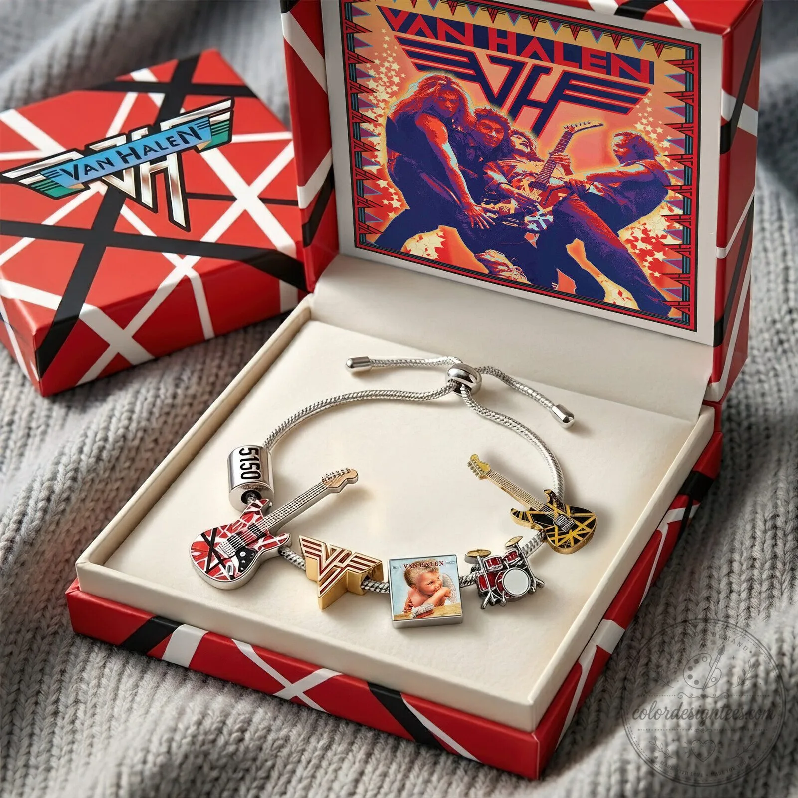 Van Halen Rock Band Adjustable Charm Bracelet with Guitar and Drum Charms