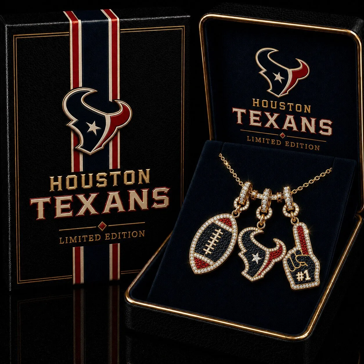 Houston Texans Diamond Pendant Chain Necklace Set