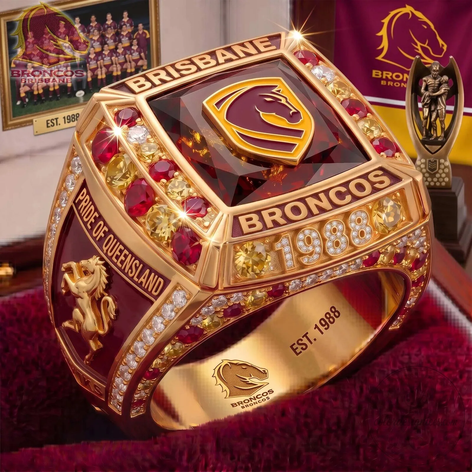 Brisbane Broncos 1988 Pride of Queensland Rugby League Championship Ring