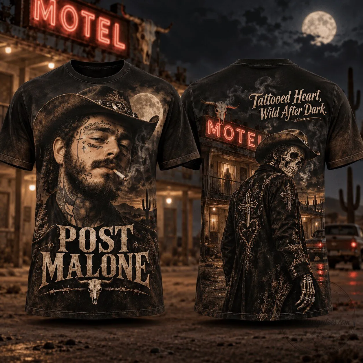 Post Malone Dark Motel Tattooed Heart Wild After Dark T-Shirt