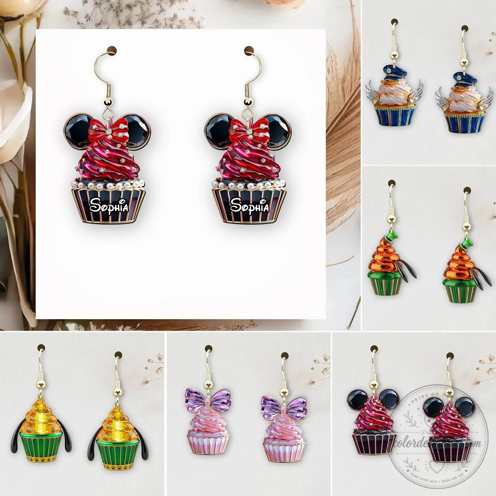Personalized Cupcake Dangle Earrings for Women and Girls