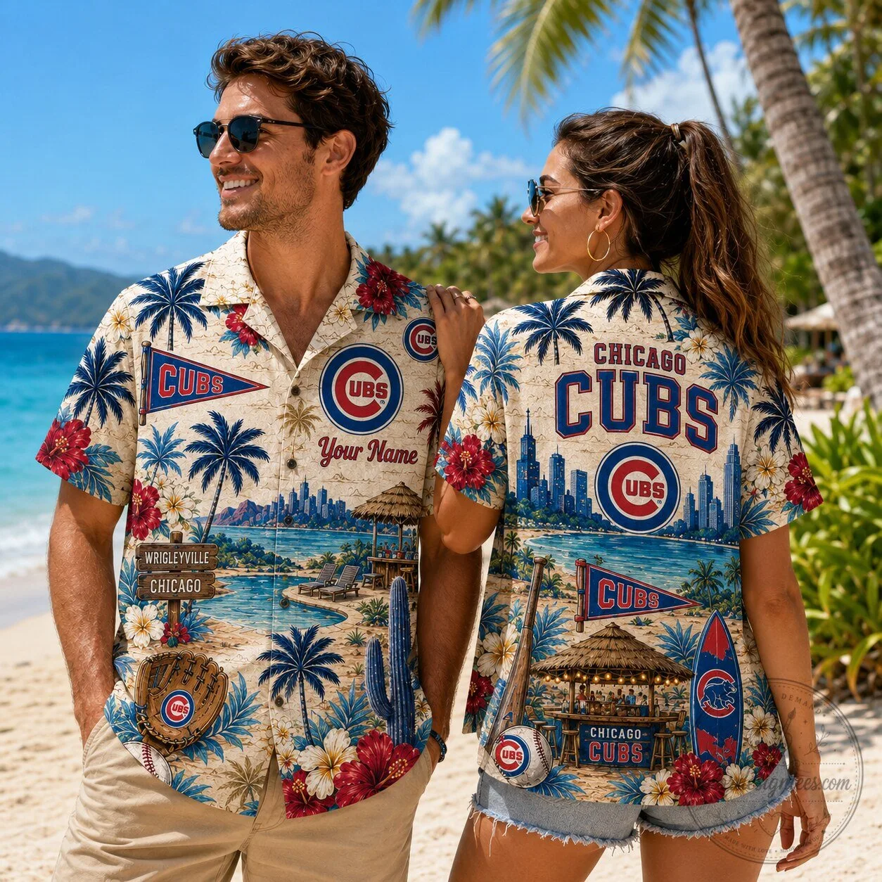 Chicago Cubs Baseball Hawaiian Shirt Custom Name Wrigleyville Chicago