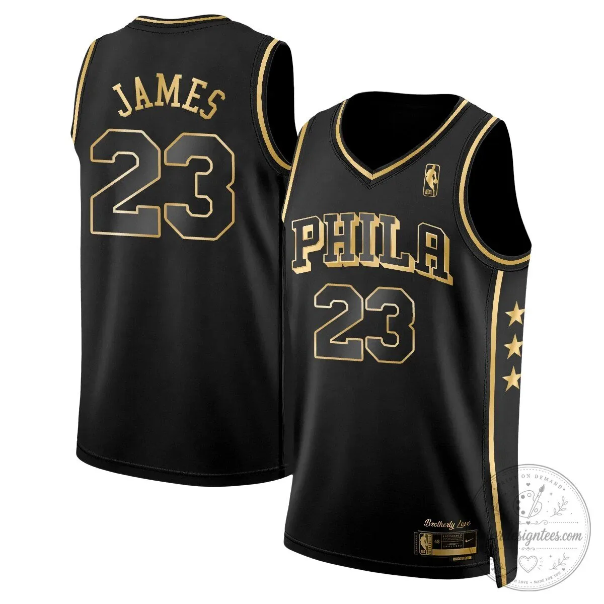 LeBron James Philadelphia 76ers Black Gold Edition Basketball Jersey