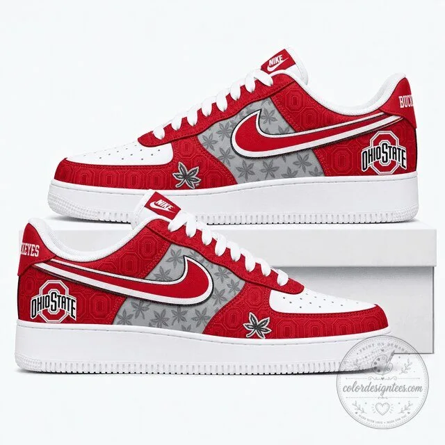 Ohio State Buckeyes Custom Printed White and Red Fashion Sneakers