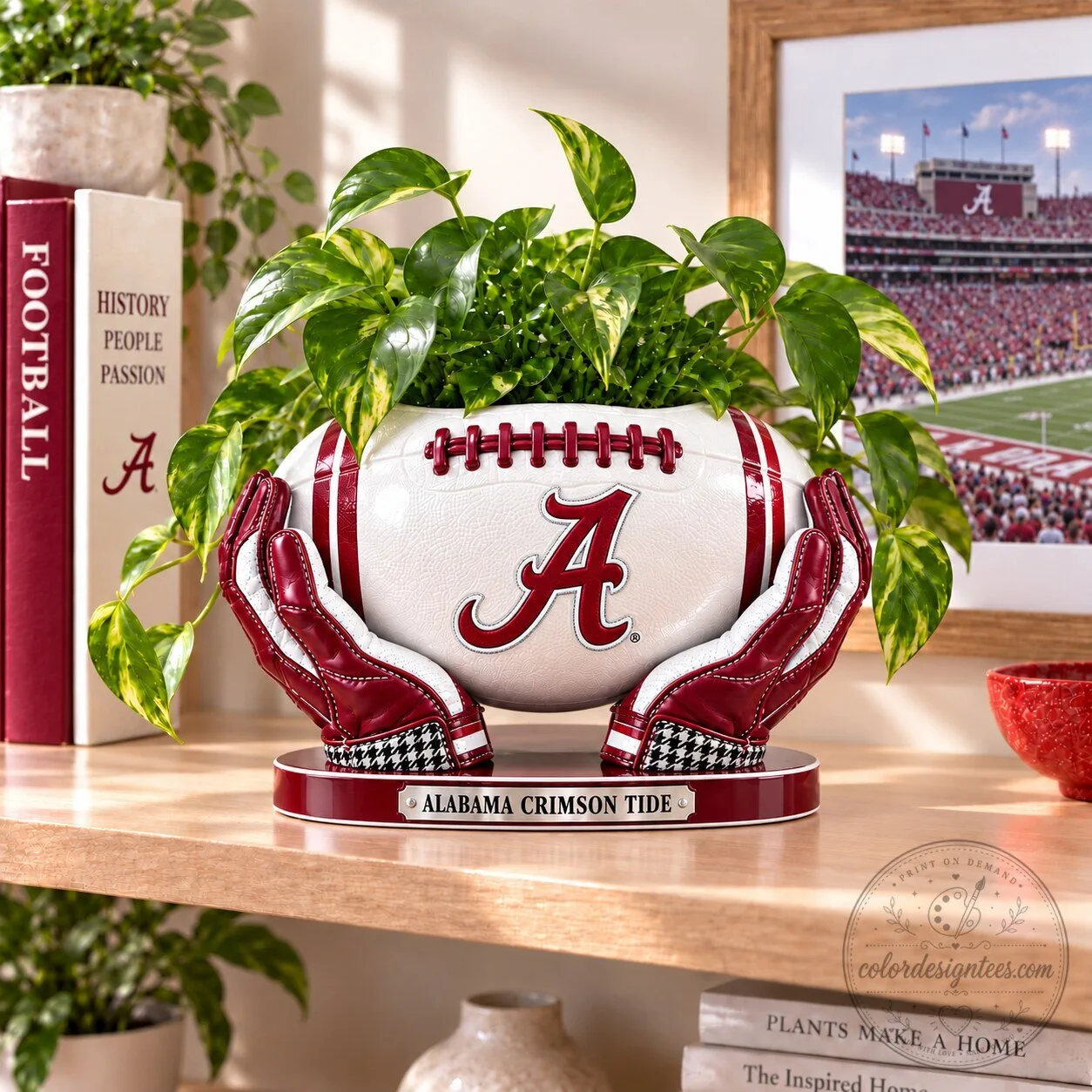 Alabama Crimson Tide Football Planter Pot, Desk and Shelf Decor