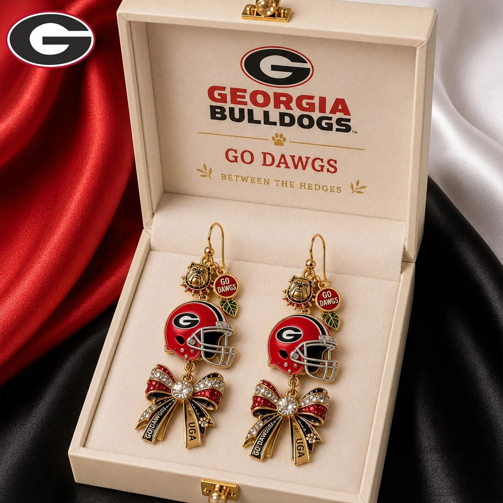 Georgia Bulldogs Football Helmet Bow Dangle Earrings