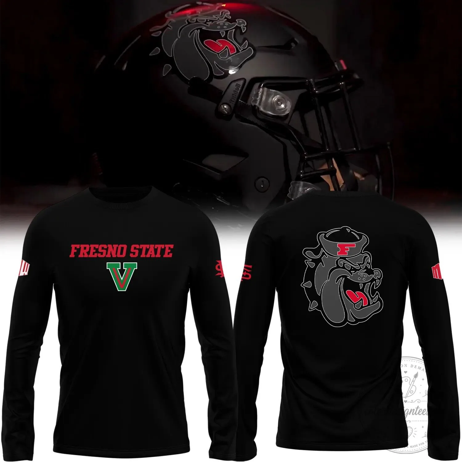Fresno State Football Bulldog Mascot Long-Sleeve T-Shirt