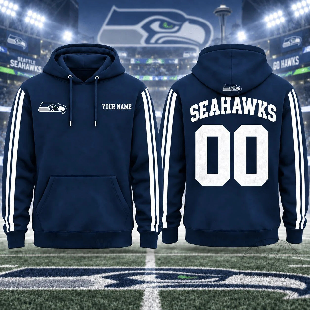 Seattle Seahawks Personalized Name and Number NFL Football Hoodie