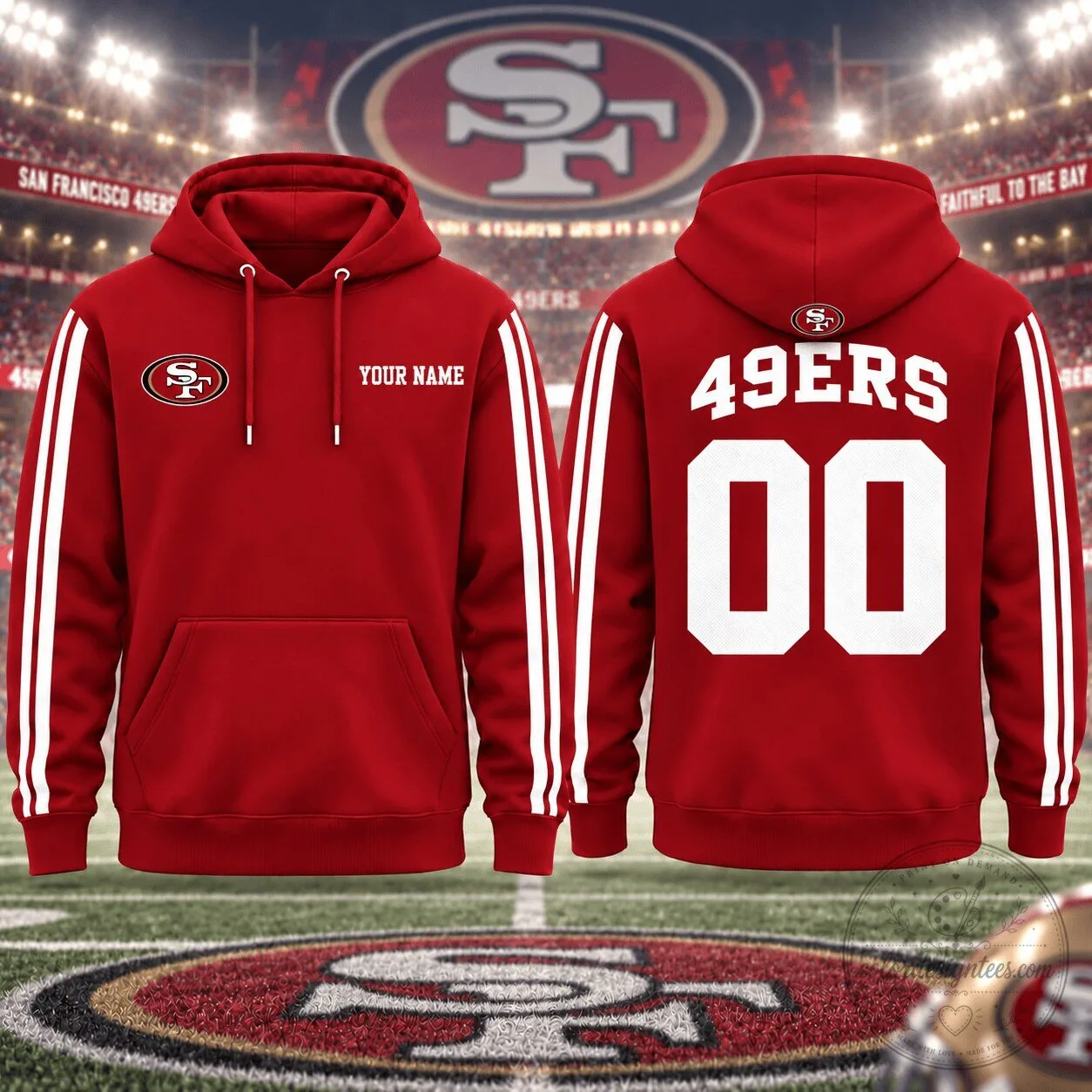 San Francisco 49ers Personalized Red Football Hoodie with Name and Number