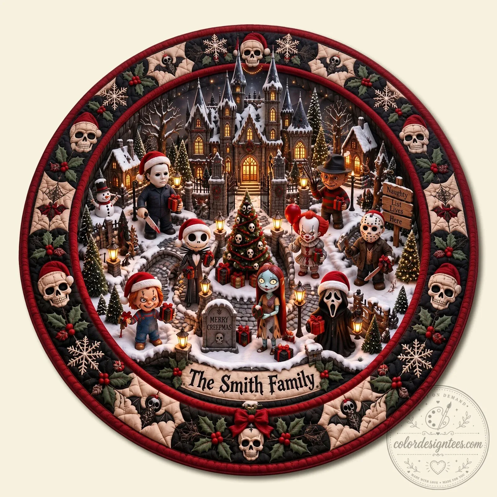 Personalized Merry Creepmas Horror Movie Characters Christmas Tree Skirt 8 Personalized Merry Creepmas Horror Movie Characters Christmas Tree Skirt