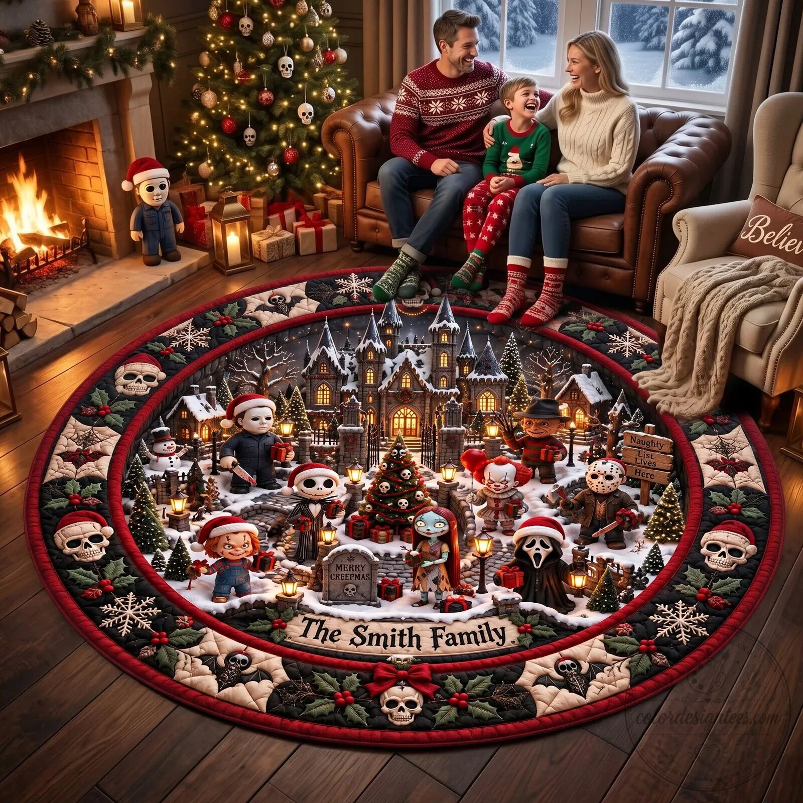 Personalized Merry Creepmas Horror Movie Characters Christmas Tree Skirt 9 Personalized Merry Creepmas Horror Movie Characters Christmas Tree Skirt