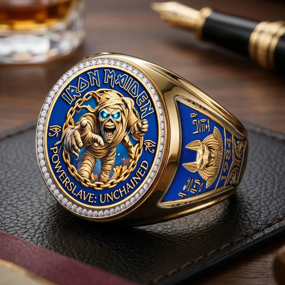 Iron Maiden Powerslave Unchained Eddie The Mummy Gold Plated Ring
