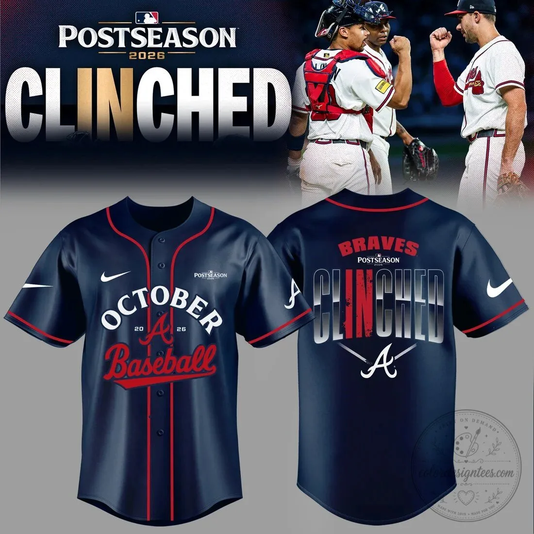 Atlanta Braves Postseason 2026 Clinched October Baseball Jersey 2 Atlanta Braves Postseason 2026 Clinched October Baseball Jersey