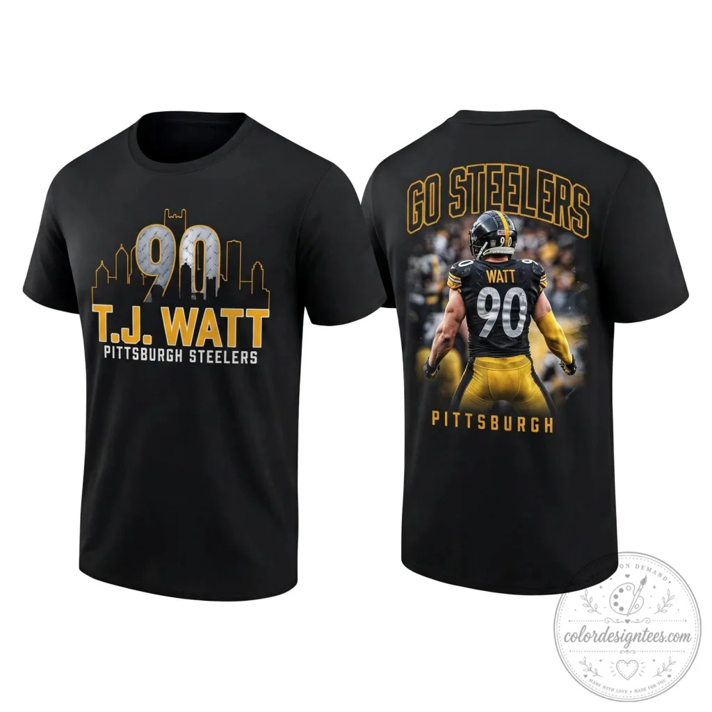 T.J. Watt Pittsburgh Steelers Football Team Number 90 Black Graphic T-Shirt T.J. Watt Pittsburgh Steelers Football Team Number 90 Black Graphic T-Shirt