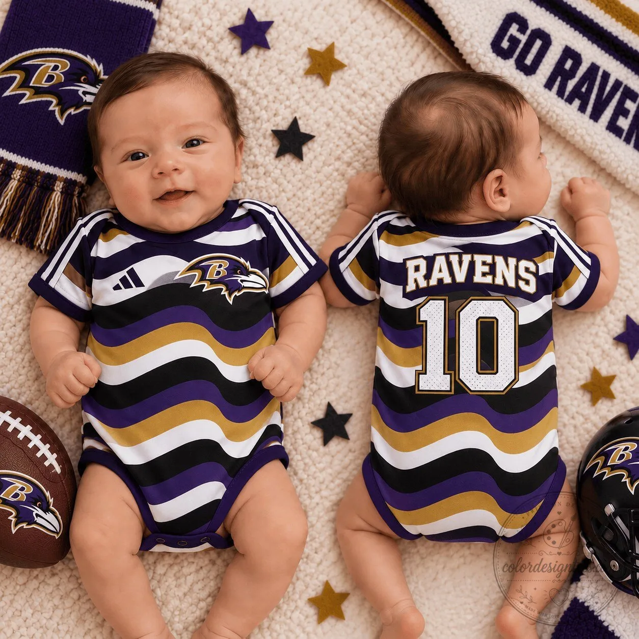 Baltimore Ravens Football Team Baby Bodysuit Romper for Infants and Toddlers