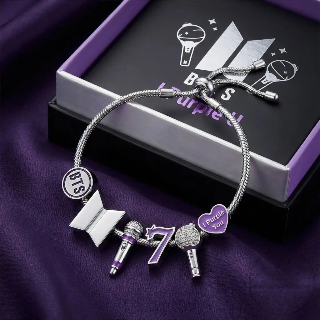 BTS K-Pop Band Charm Bracelet Adjustable Silver Tone Snake Chain Jewelry BTS K-Pop Band Charm Bracelet Adjustable Silver Tone Snake Chain Jewelry