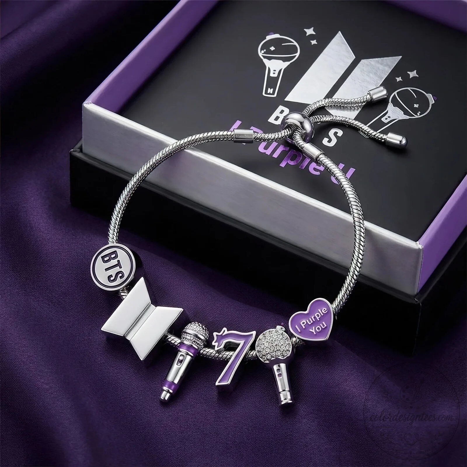 BTS K-Pop Band Charm Bracelet Adjustable Silver Tone Snake Chain Jewelry