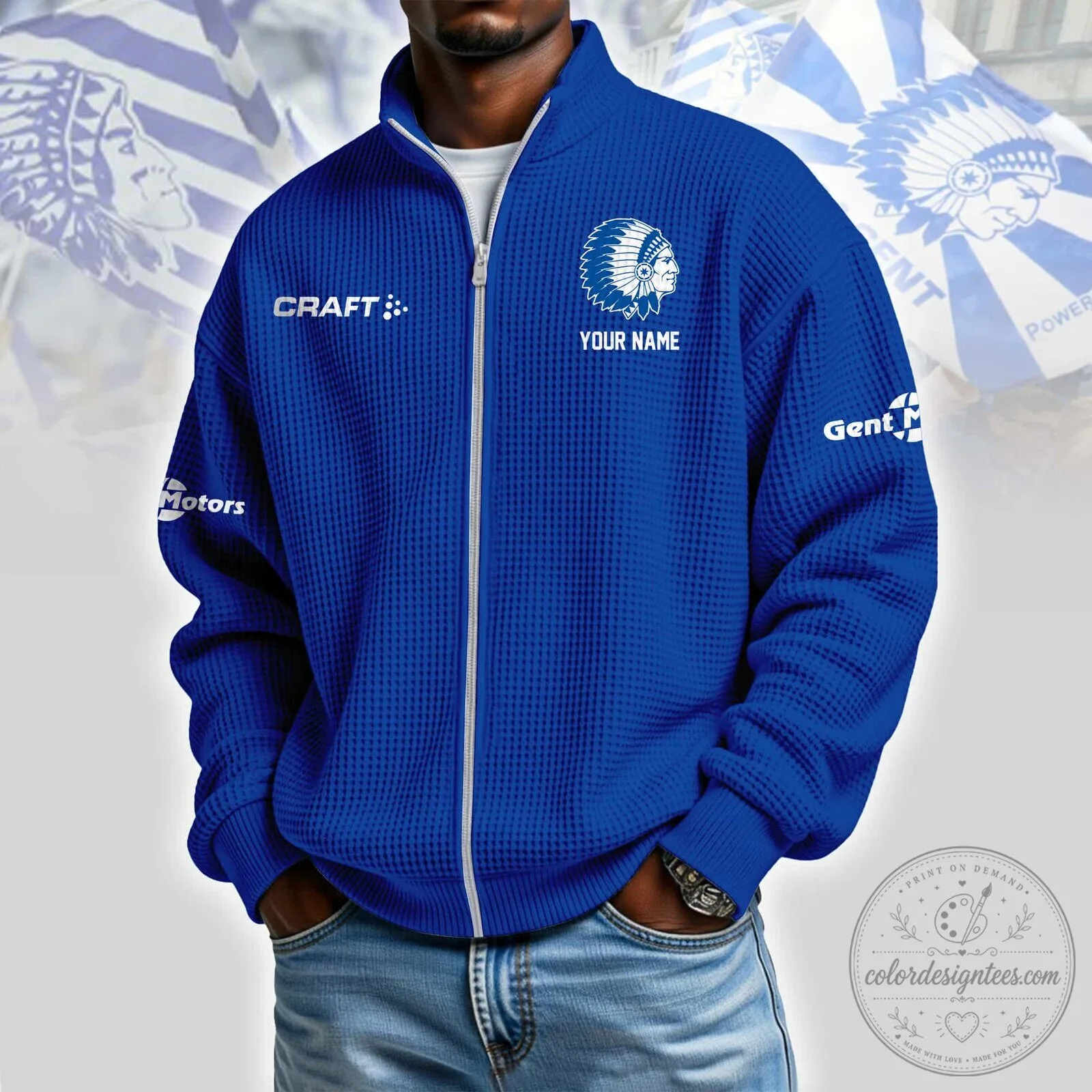 KAA Gent Football Club Blue Zippered Waffle Knit Jacket