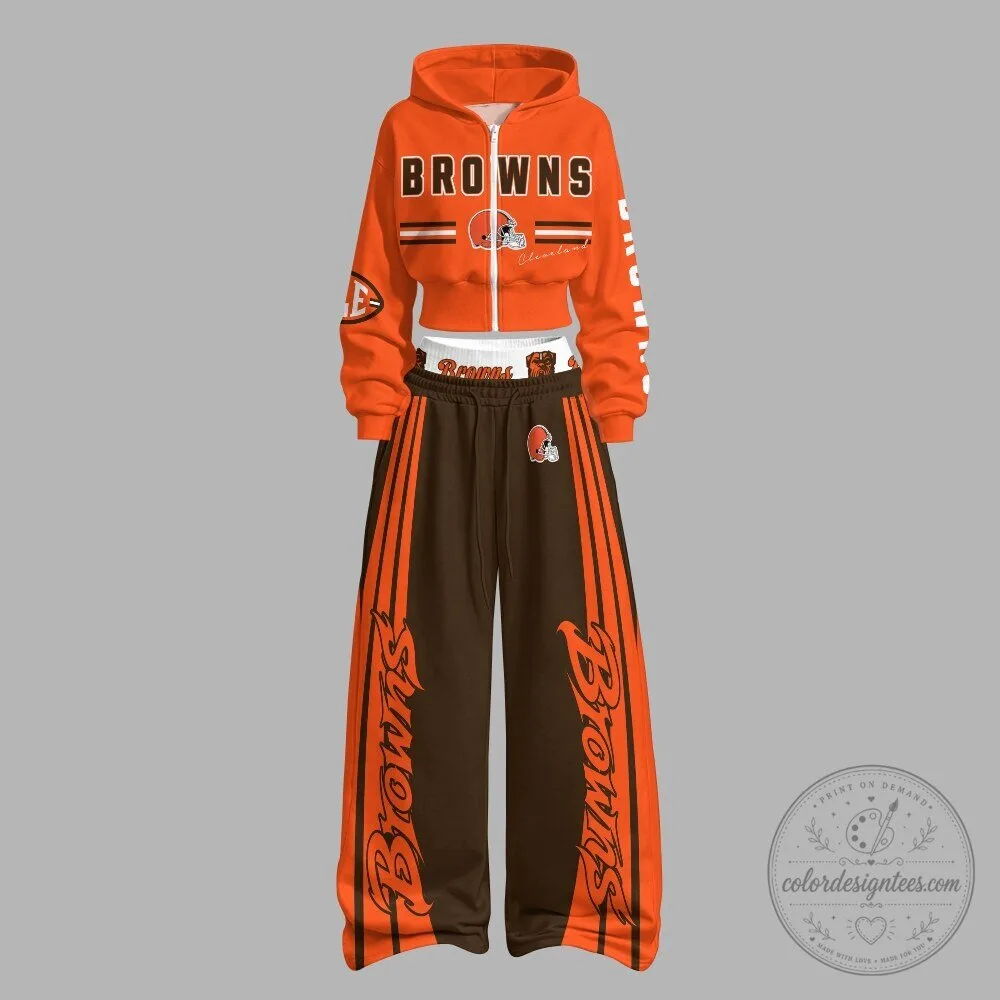 Cleveland Browns Women's Cropped Hoodie and Wide Leg Pants Set
