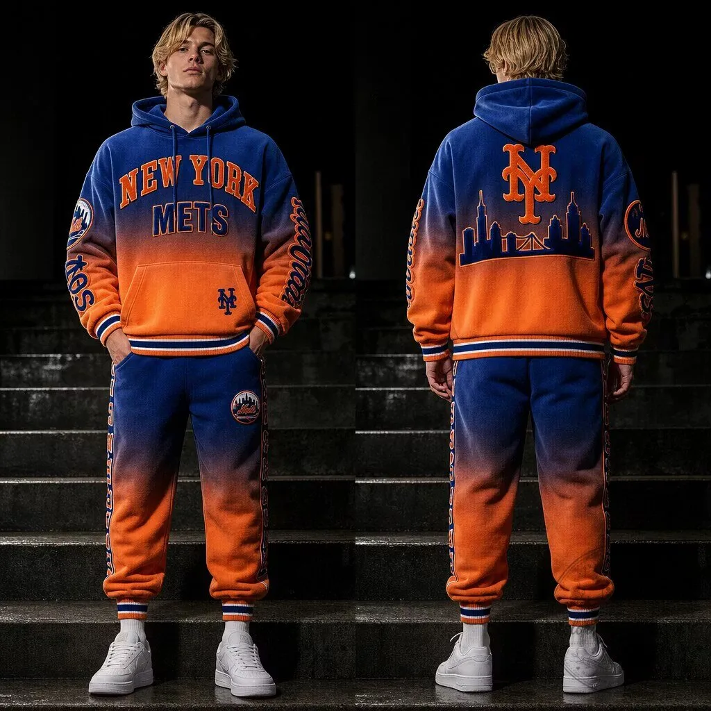 New York Mets Blue Orange Gradient Hoodie and Sweatpants Set 3 New York Mets Blue Orange Gradient Hoodie and Sweatpants Set