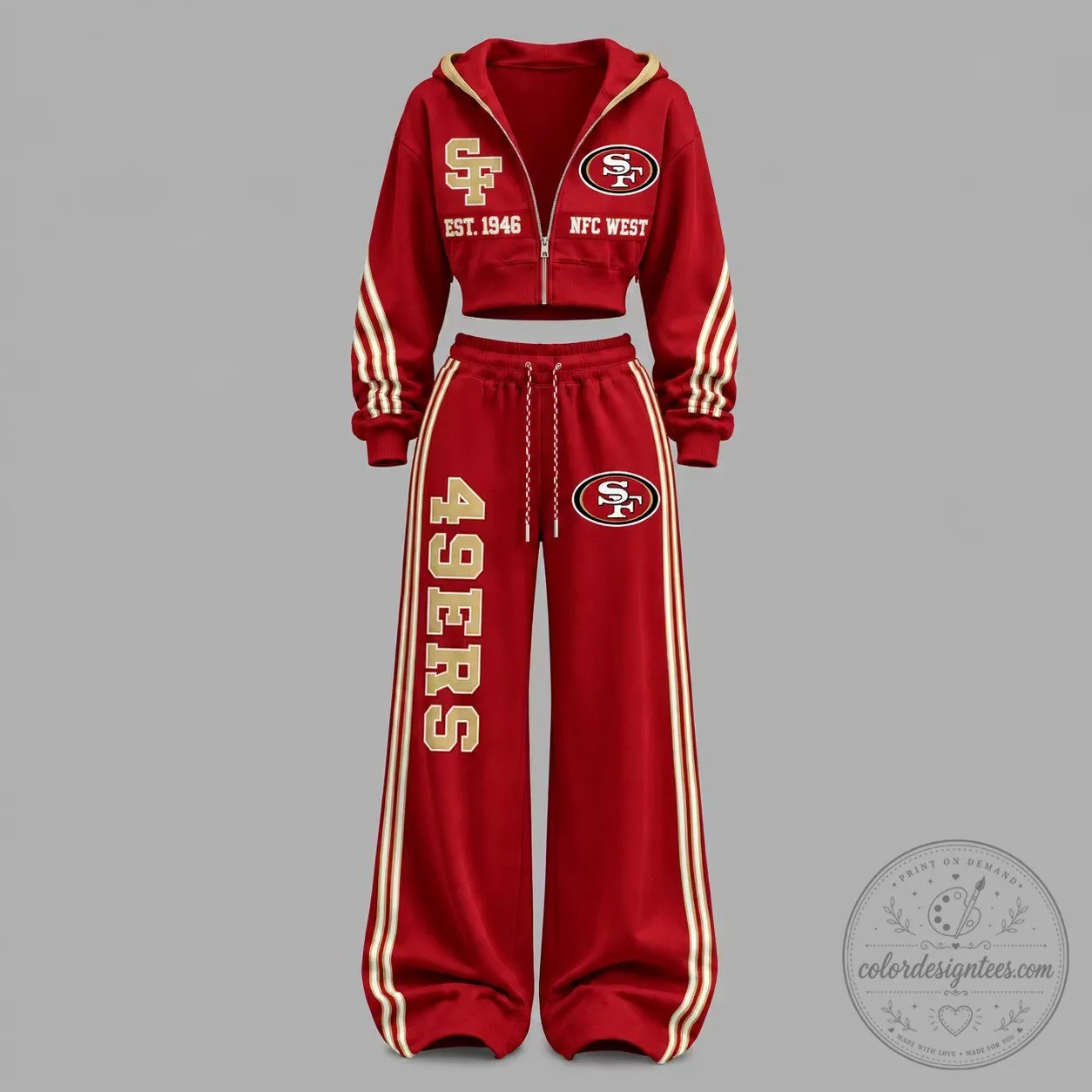 Women's Cropped Hoodie and Sweatpants Set for San Francisco 49ers