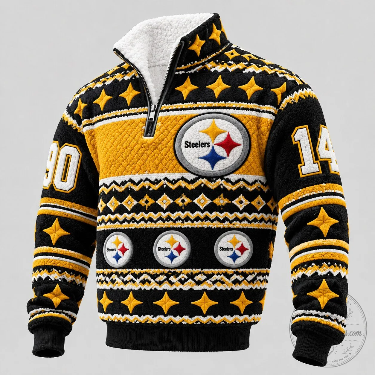 Pittsburgh Steelers Ugly Christmas Quarter-Zip Pullover Sweater