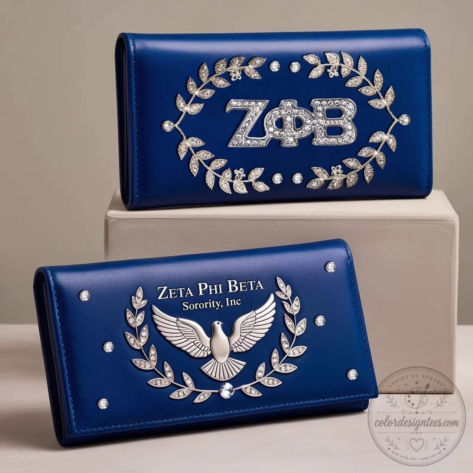 Zeta Phi Beta Sorority Royal Blue Faux Leather Wallet with Silver Dove Crest
