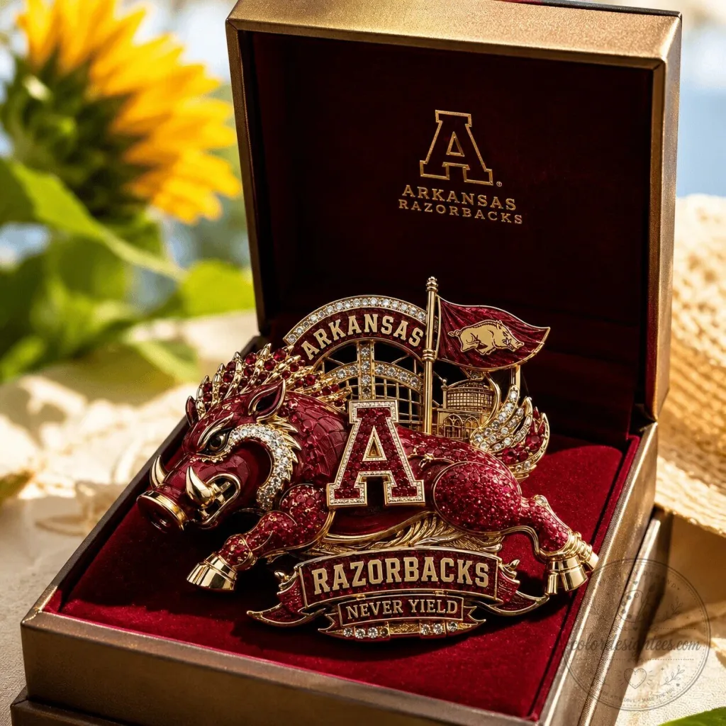 Arkansas Razorbacks Wild Boar Mascot Diamond Encrusted Lapel Pin Brooch Arkansas Razorbacks Wild Boar Mascot Diamond Encrusted Lapel Pin Brooch