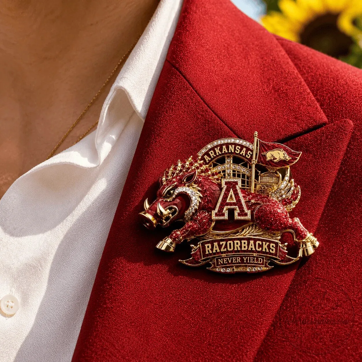 Arkansas Razorbacks Wild Boar Mascot Diamond Encrusted Lapel Pin Brooch 9 Arkansas Razorbacks Wild Boar Mascot Diamond Encrusted Lapel Pin Brooch