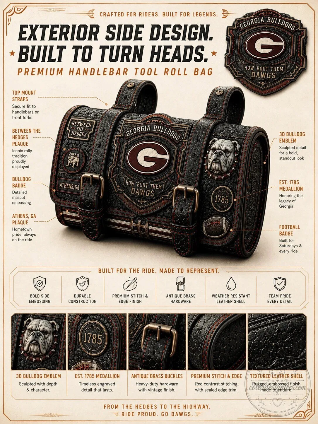 Georgia Bulldogs Vintage Motorcycle Bag for Harley Davidson – image 2 of 4
