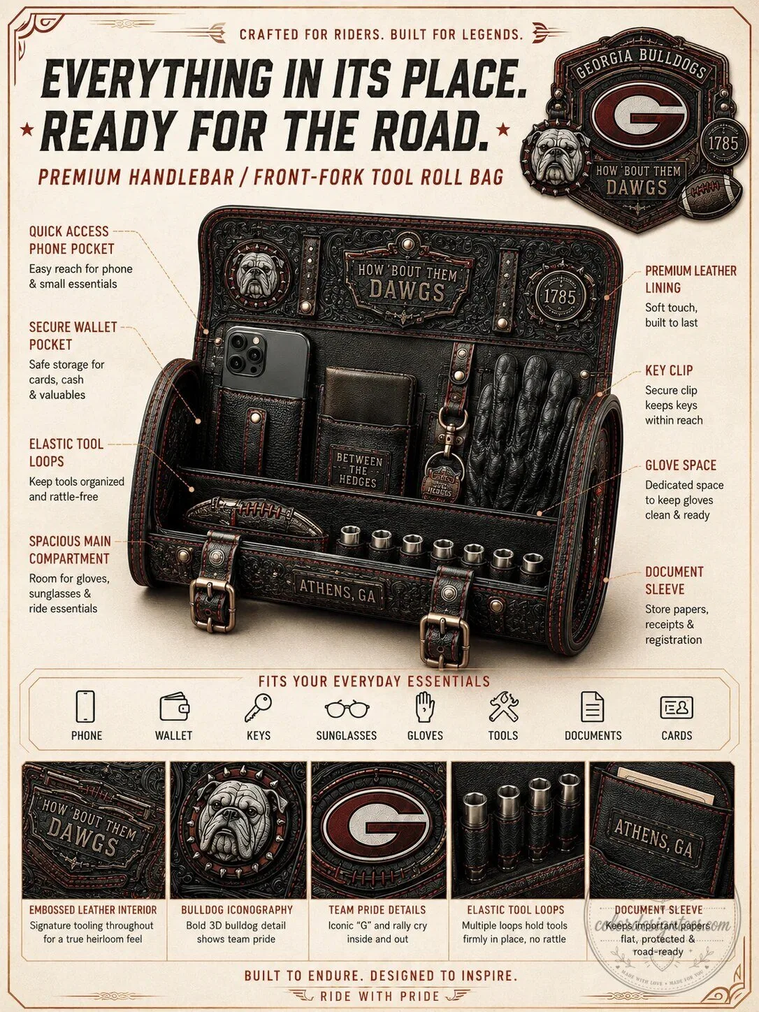 Georgia Bulldogs Vintage Motorcycle Bag for Harley Davidson – image 4 of 4