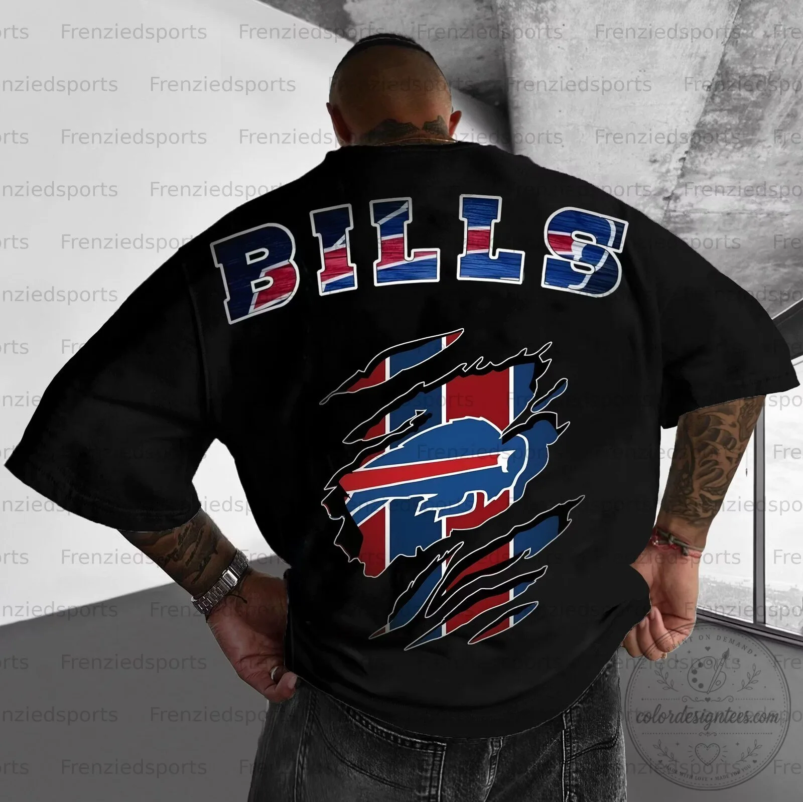 Buffalo Bills Football Team Logo Ripped Design Black T-Shirt