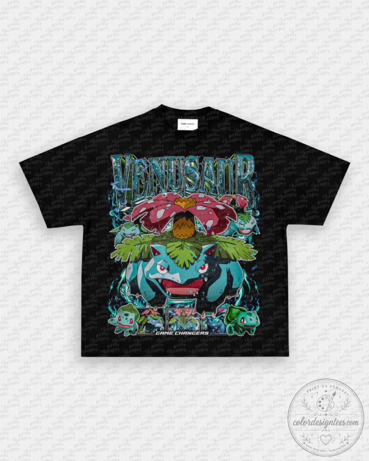 Pokemon Venusaur Evolution Game Changers Black Graphic T-Shirt