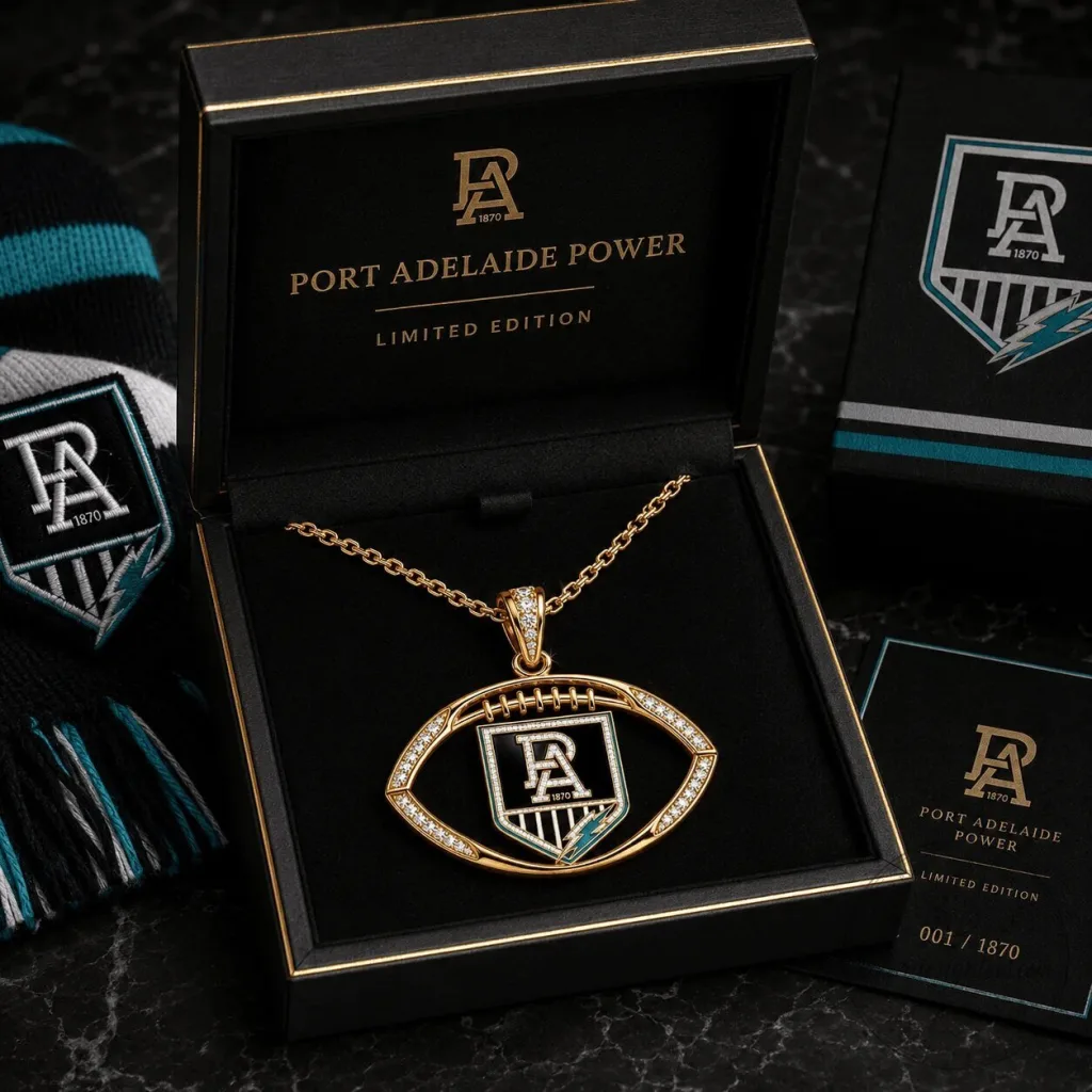 Port Adelaide Power Football Club Gold Chain Diamond Pendant Necklace Port Adelaide Power Football Club Gold Chain Diamond Pendant Necklace