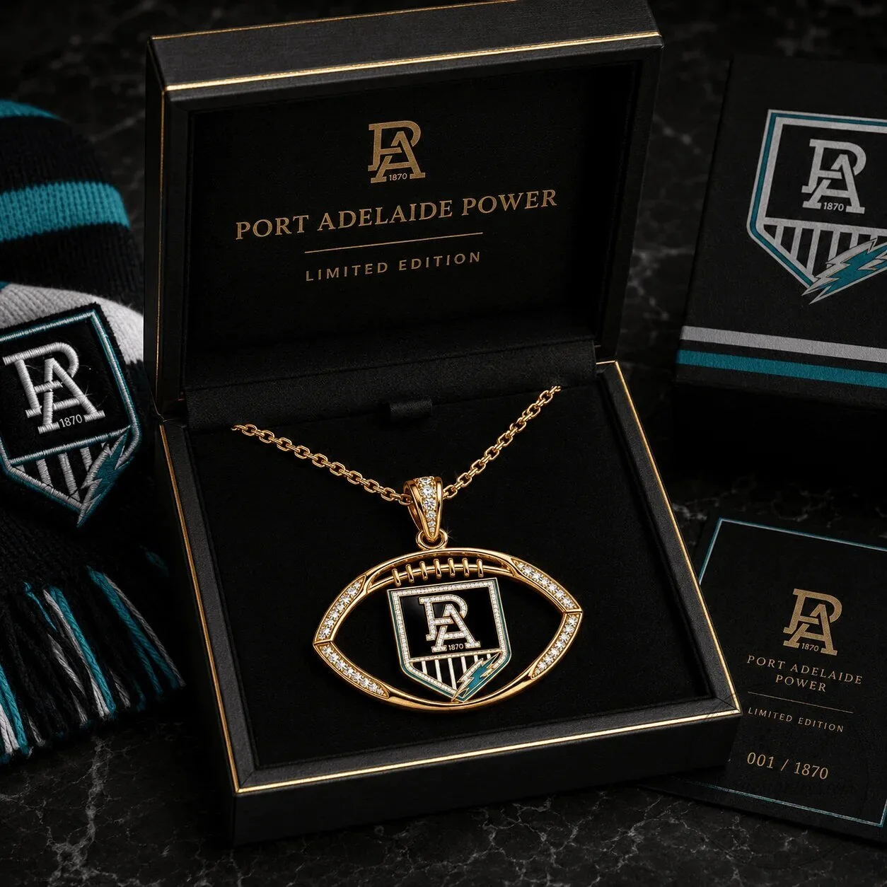 Port Adelaide Power Football Club Gold Chain Diamond Pendant Necklace