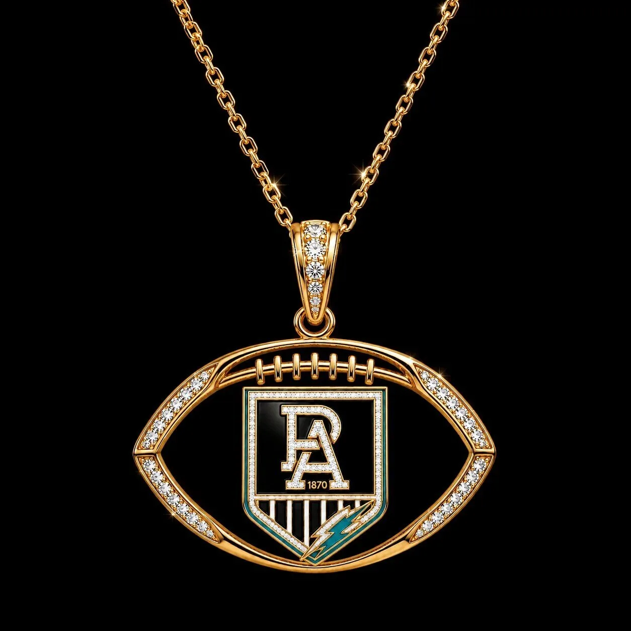 Port Adelaide Power Football Club Gold Chain Diamond Pendant Necklace 9 Port Adelaide Power Football Club Gold Chain Diamond Pendant Necklace