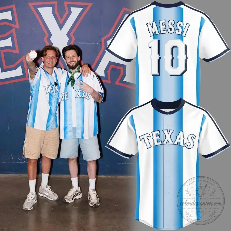 Exclusive Rangers and Argentina National Team Lionel Messi Baseball Jersey 5 Exclusive Rangers and Argentina National Team Lionel Messi Baseball Jersey